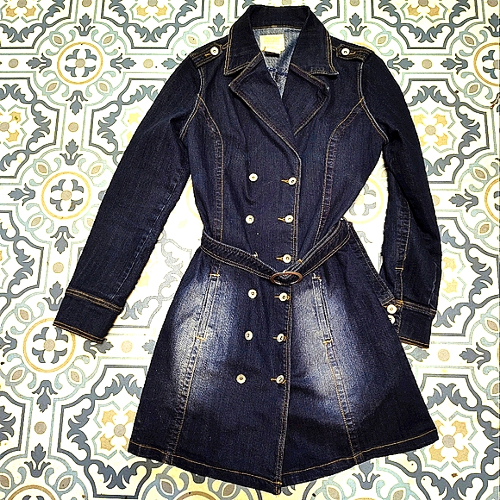 Dark Stone Washed Joujou Denim Peacoat Long